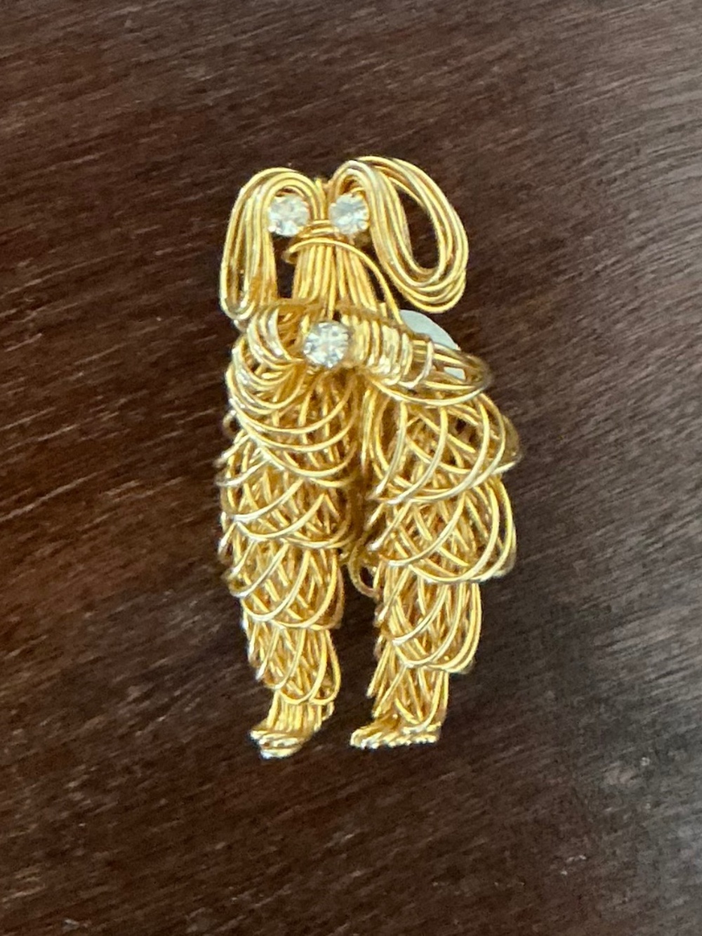Vintage Spaghetti Poodle Gold Tone Wire Brooch Dog Lovers Art MCM